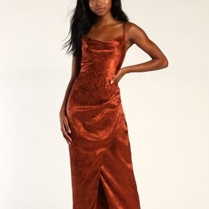 Lulus Rust Orange Satin Dress